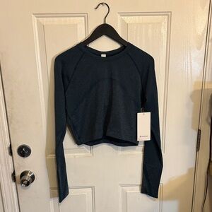 Lululemon Swiftly Tech Cropped LS 2.0 Sparkle, Indochine Blue/Rainbow Lurex, 12